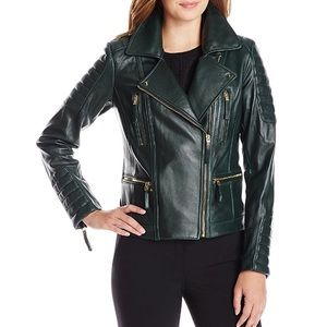 Vince Camuto Green Leather Moto Jacket